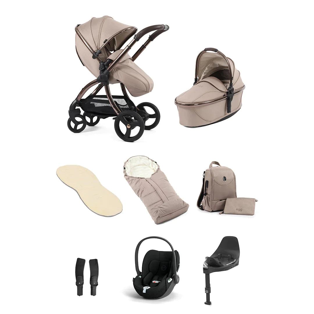 Egg3 Luxury Bundle Houndstooth Almond Exclusive with Cybex Cloud G Reclining Car Seat & Swivel Isofix Base