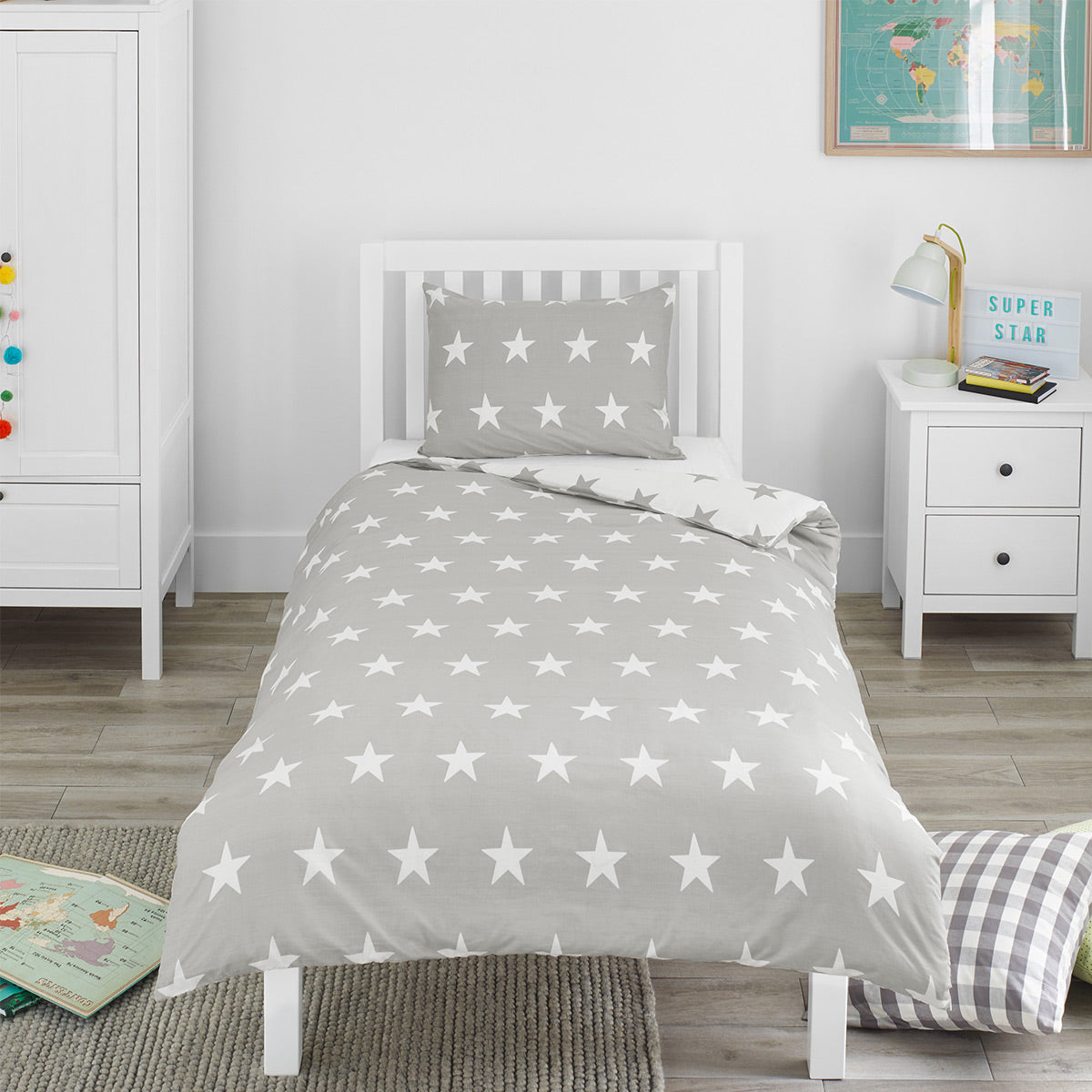 Bloomsbury Mill Grey & White Stars Cot Bed Duvet Cover