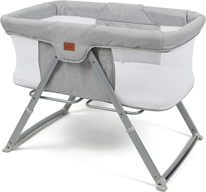 Babylo Sleep and Stay Folding Crib Folds with one Hand Includes Travel Bag, Grey
