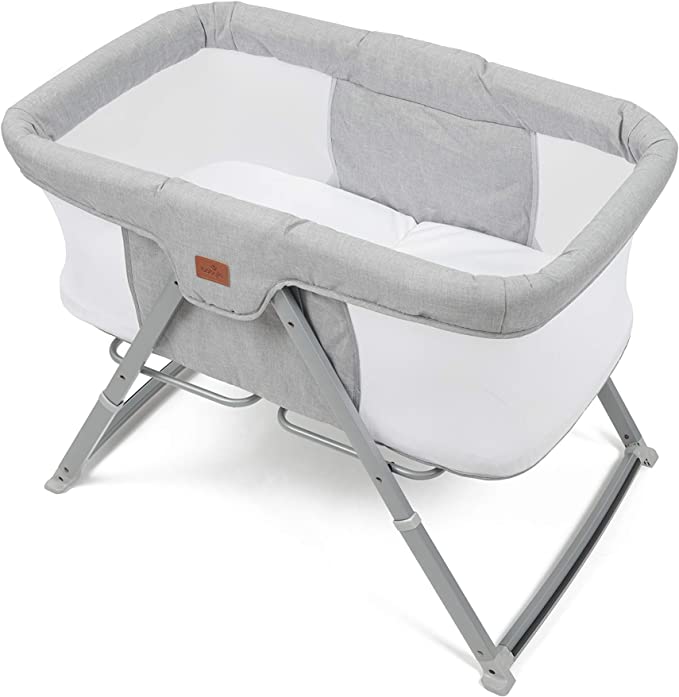 Babylo Sleep and Stay Folding Crib Folds with one Hand Includes Travel Bag, Grey