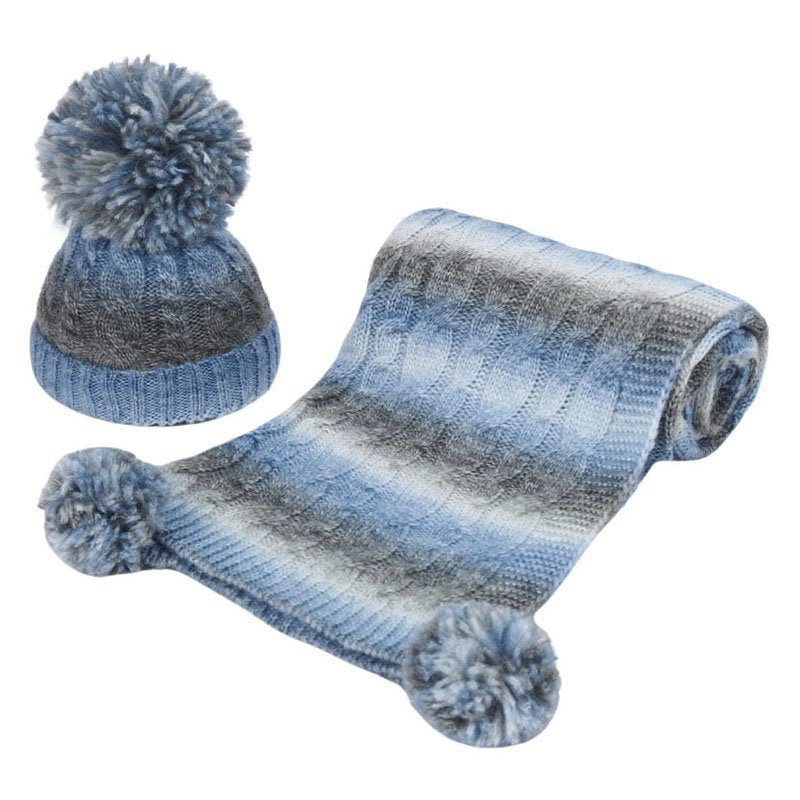 Cable Hat & Wrap set Blue