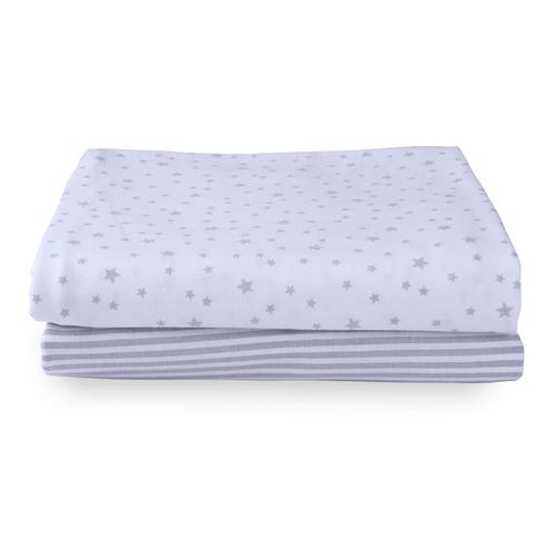 Clair De Lune 2 Pack Fitted Moses Sheets Grey Stars & Stripes