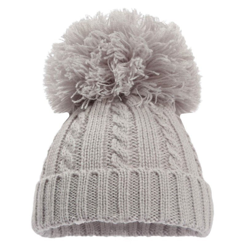 Single Pom Cable Knit Baby Hat Grey