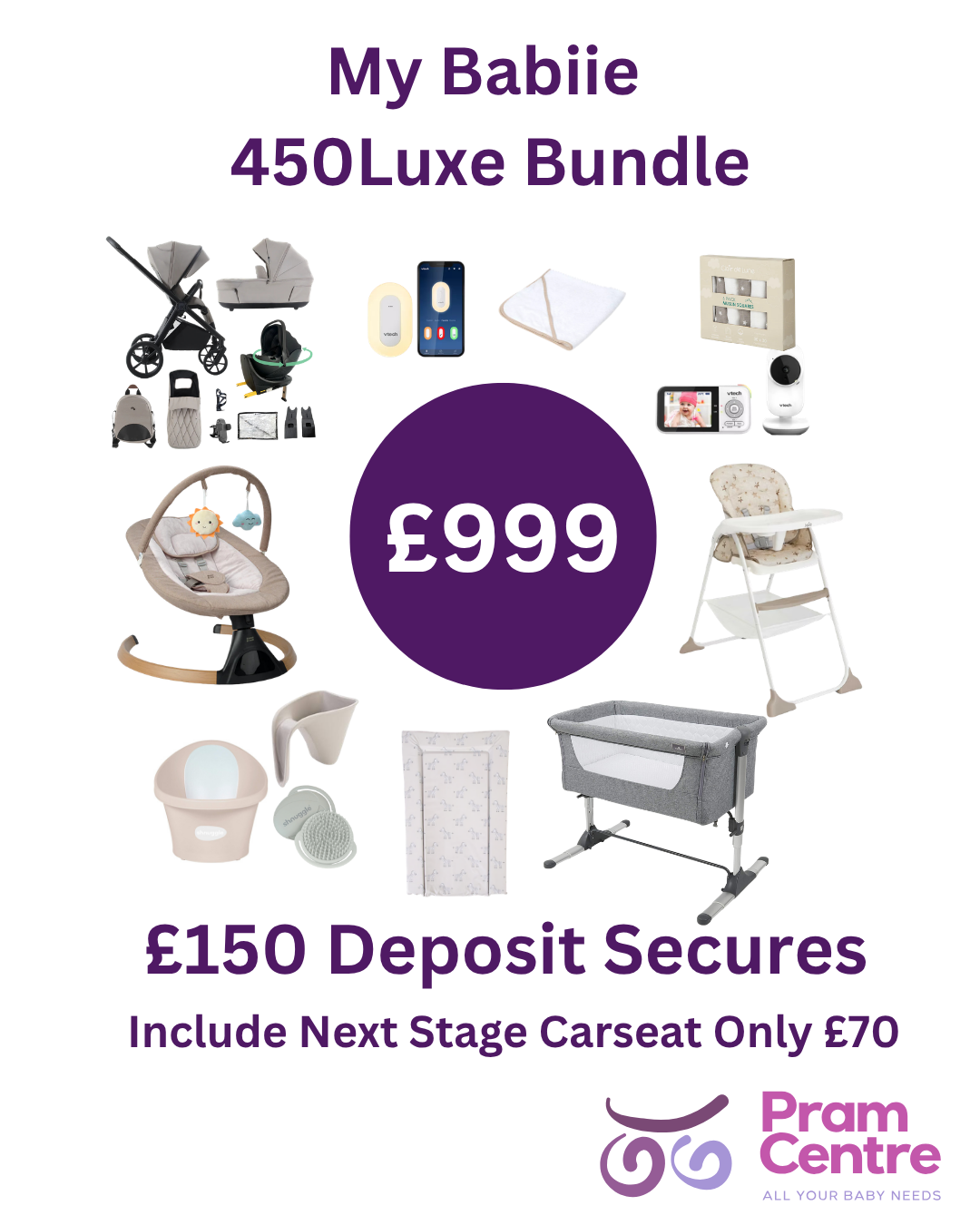 My Babiie 450 Luxe £999 Premium Bundle with Rotating Carseat & Isofix Base - Instore collection only Cookie + £30