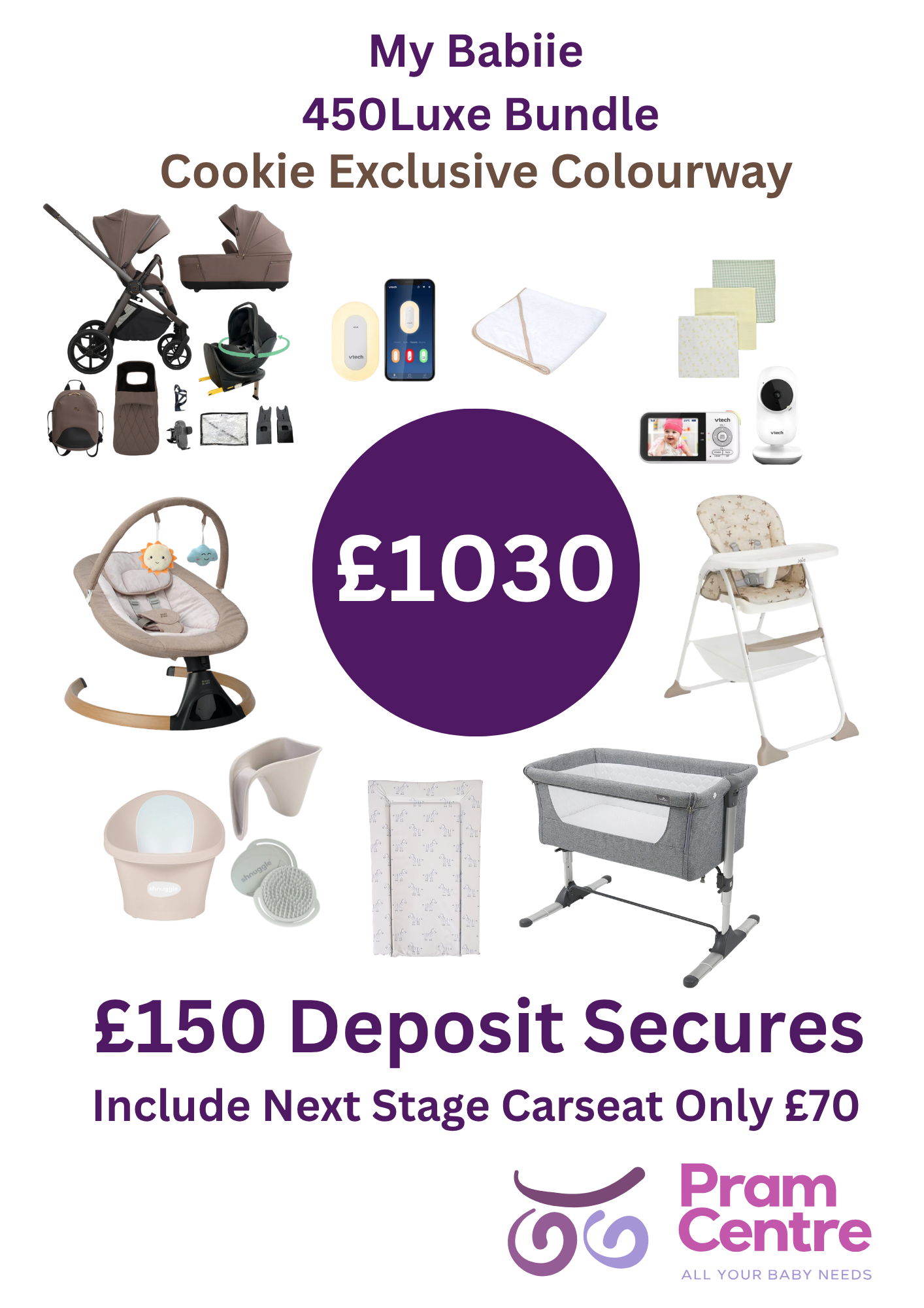 My Babiie 450 Luxe £999 Premium Bundle with Rotating Carseat & Isofix Base - Instore collection only Cookie + £30