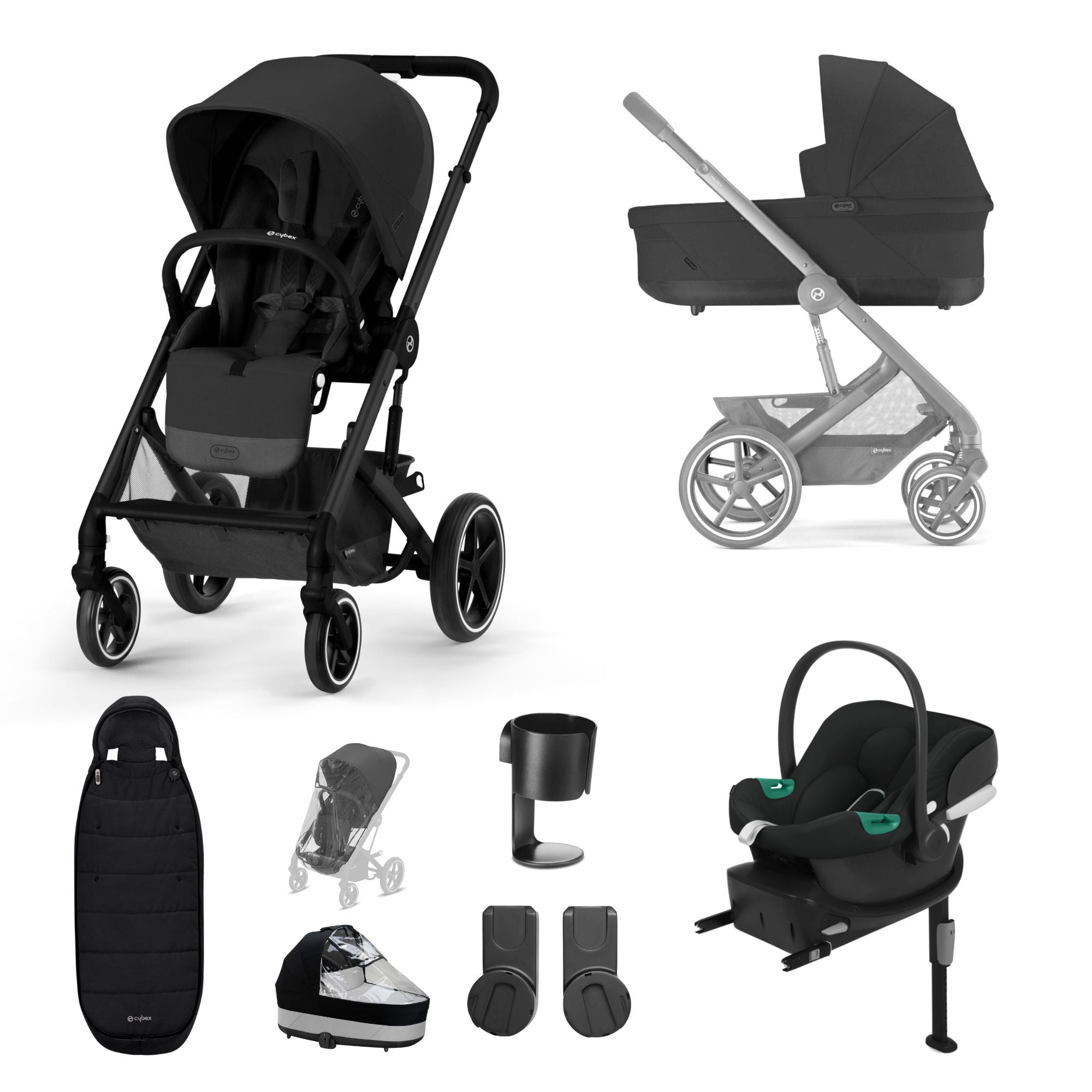 Cybex Balios S Lux Moon Black 10 Piece Bundle includes Aton B2 isize Carseat & Base
