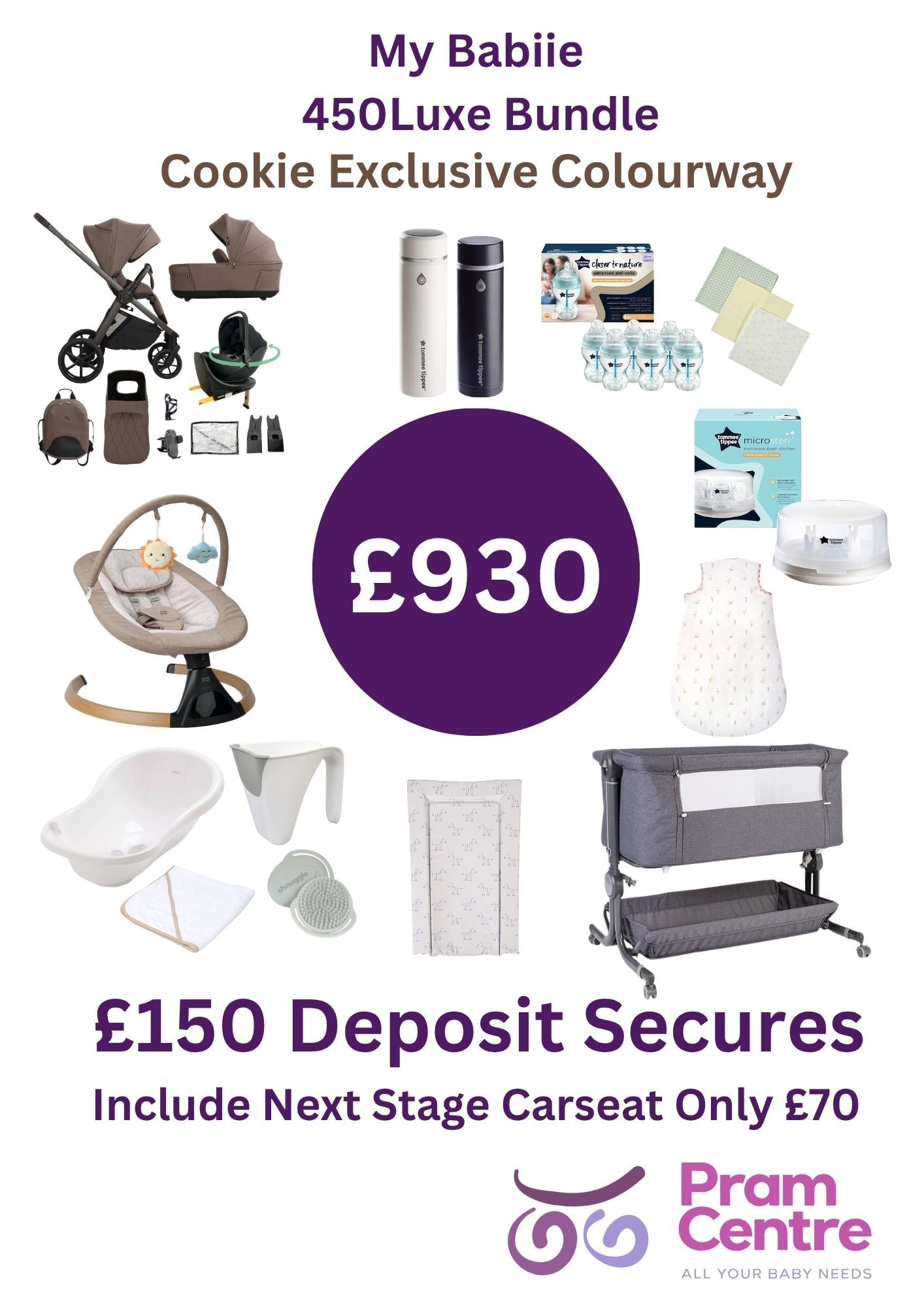 My Babiie 450 Luxe £899  Bundle with Rotating Carseat & Isofix Base - Instore collection only Cookie + £30