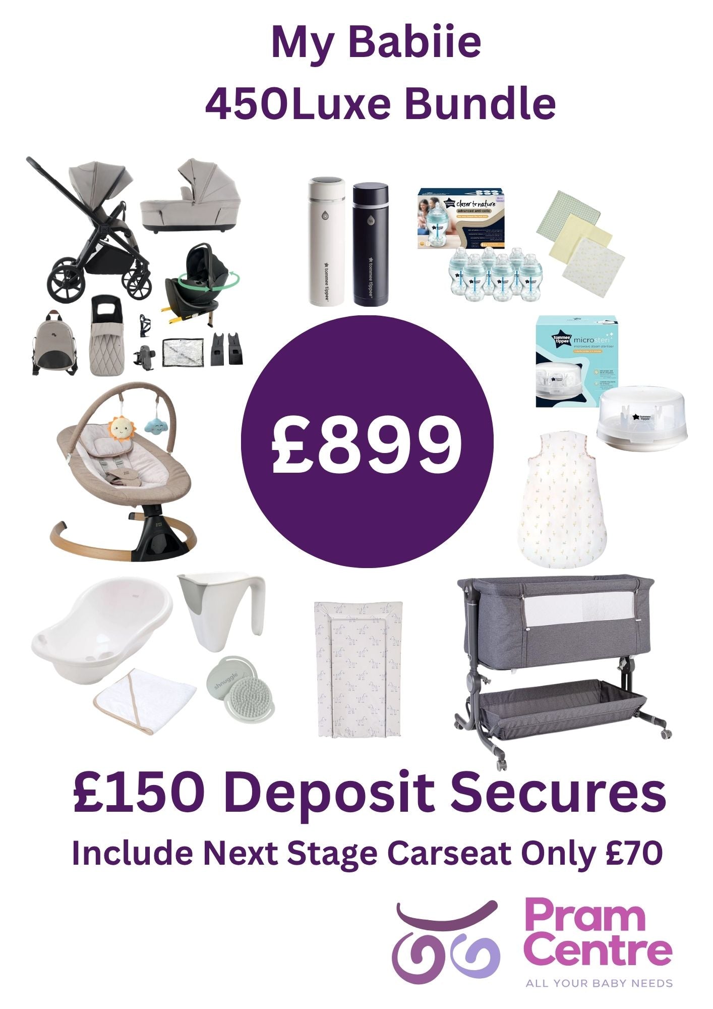 My Babiie 450 Luxe £899  Bundle with Rotating Carseat & Isofix Base - Instore collection only Cookie + £30