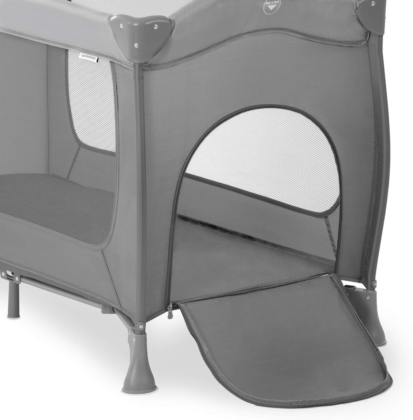 Hauck Sleep N Play Go Plus 4-Part Travel Cot from Birth to 15 kg, with Side Exit, Wheels, Foldable, Carry Bag