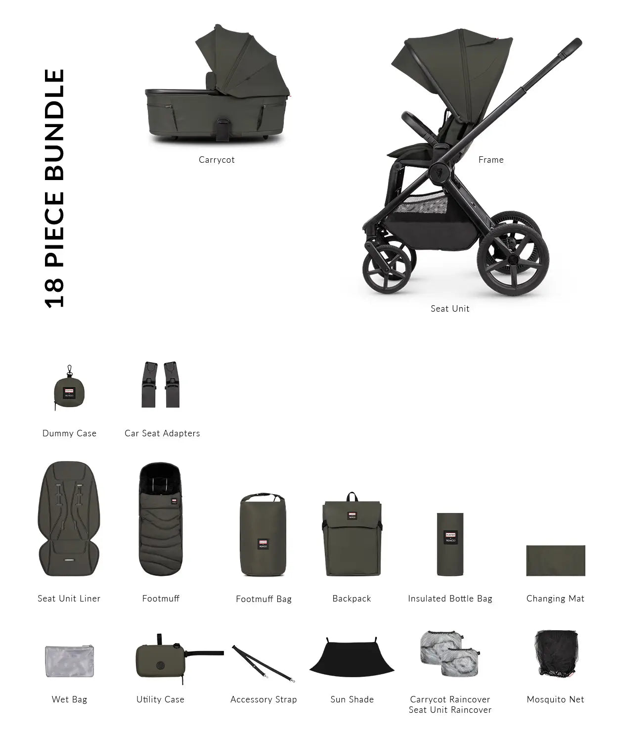 Venicci x Hunter Upline 3 Dark Olive 2-in-1 Pram & Pushchair