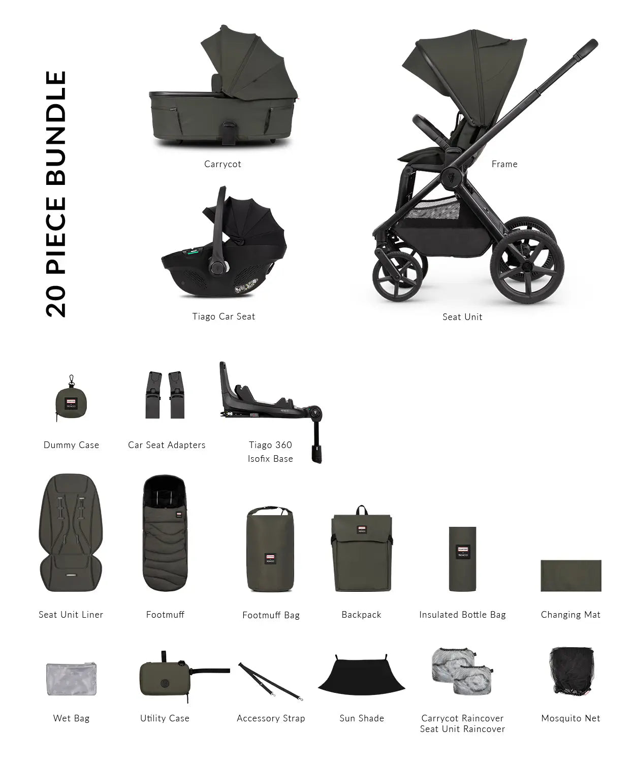 Venicci x Hunter Upline 3 Dark Olive 4-in-1 Travel System