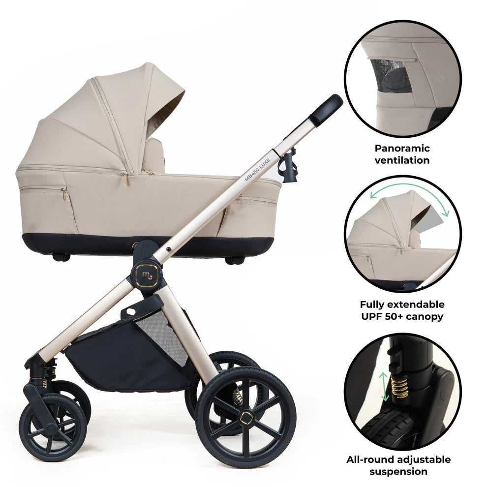 My Babiie 450 LUXE 3-in-1 Travel System with Rotating Car Seat & Toddler Seat + Base - Feather - Pre Order