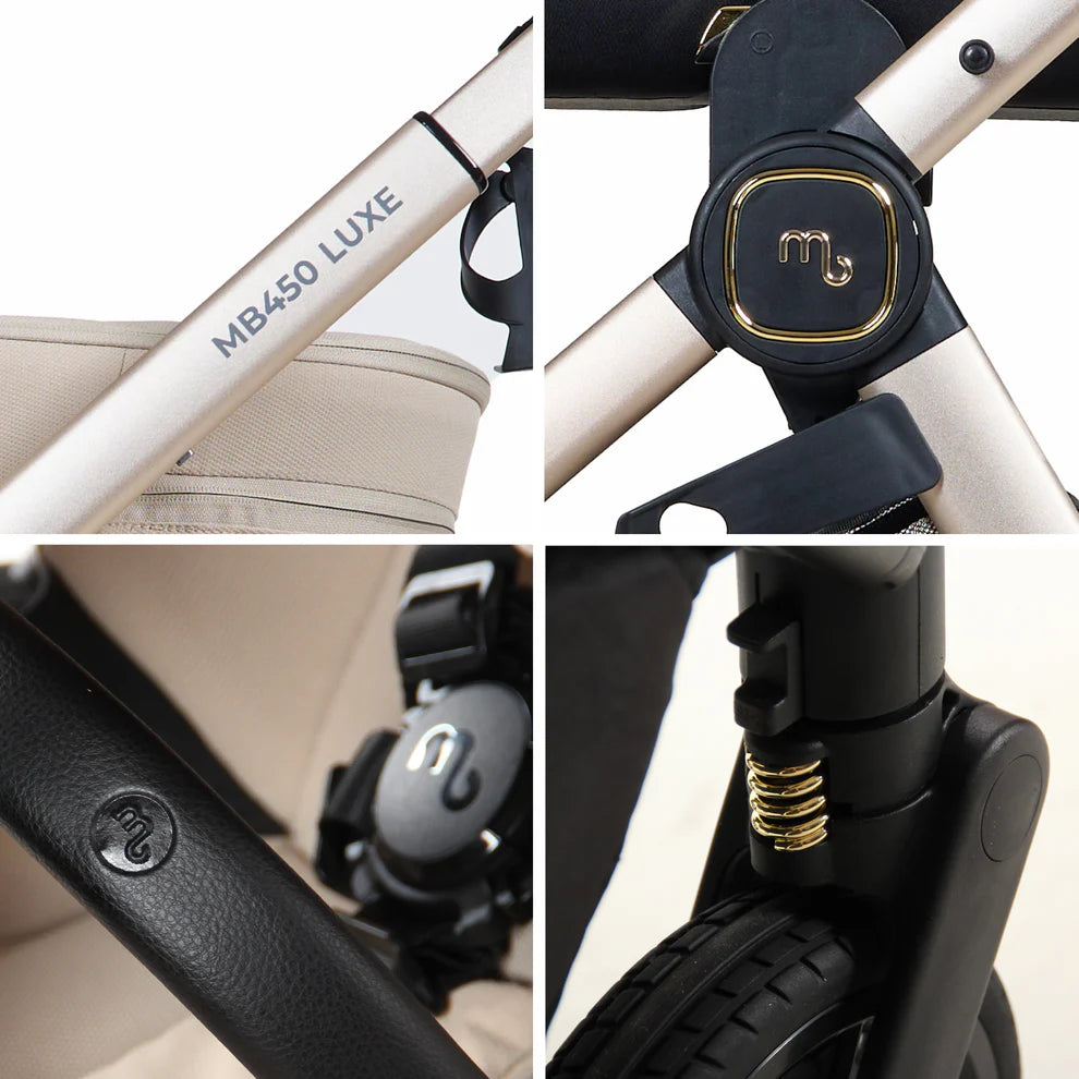 My Babiie 450 LUXE 3-in-1 Travel System with Rotating Car Seat & Toddler Seat + Base - Feather - Pre Order