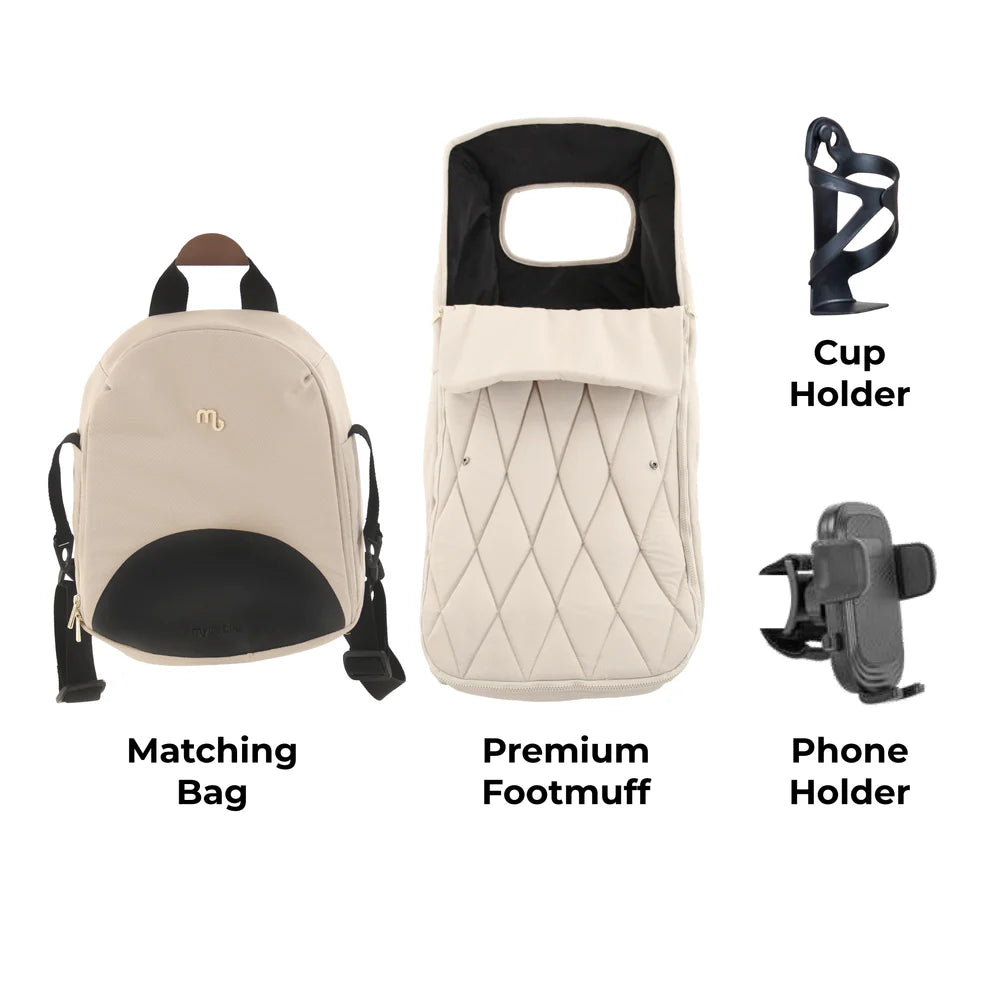 My Babiie 450 LUXE 3-in-1 Travel System with Rotating Car Seat & Toddler Seat + Base - Feather - Pre Order