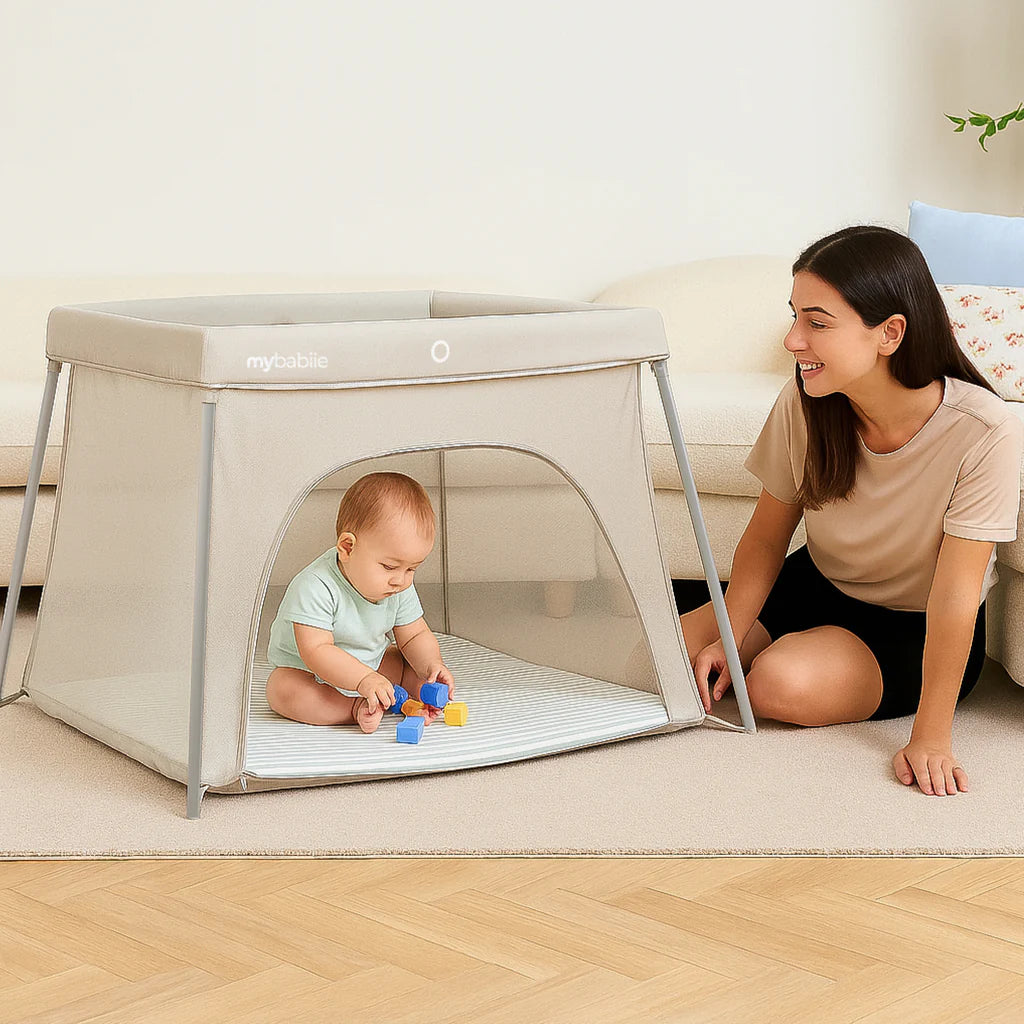 My Babiie Air-Light 3-in-1 Travel Cot with Bassinet - Ivory