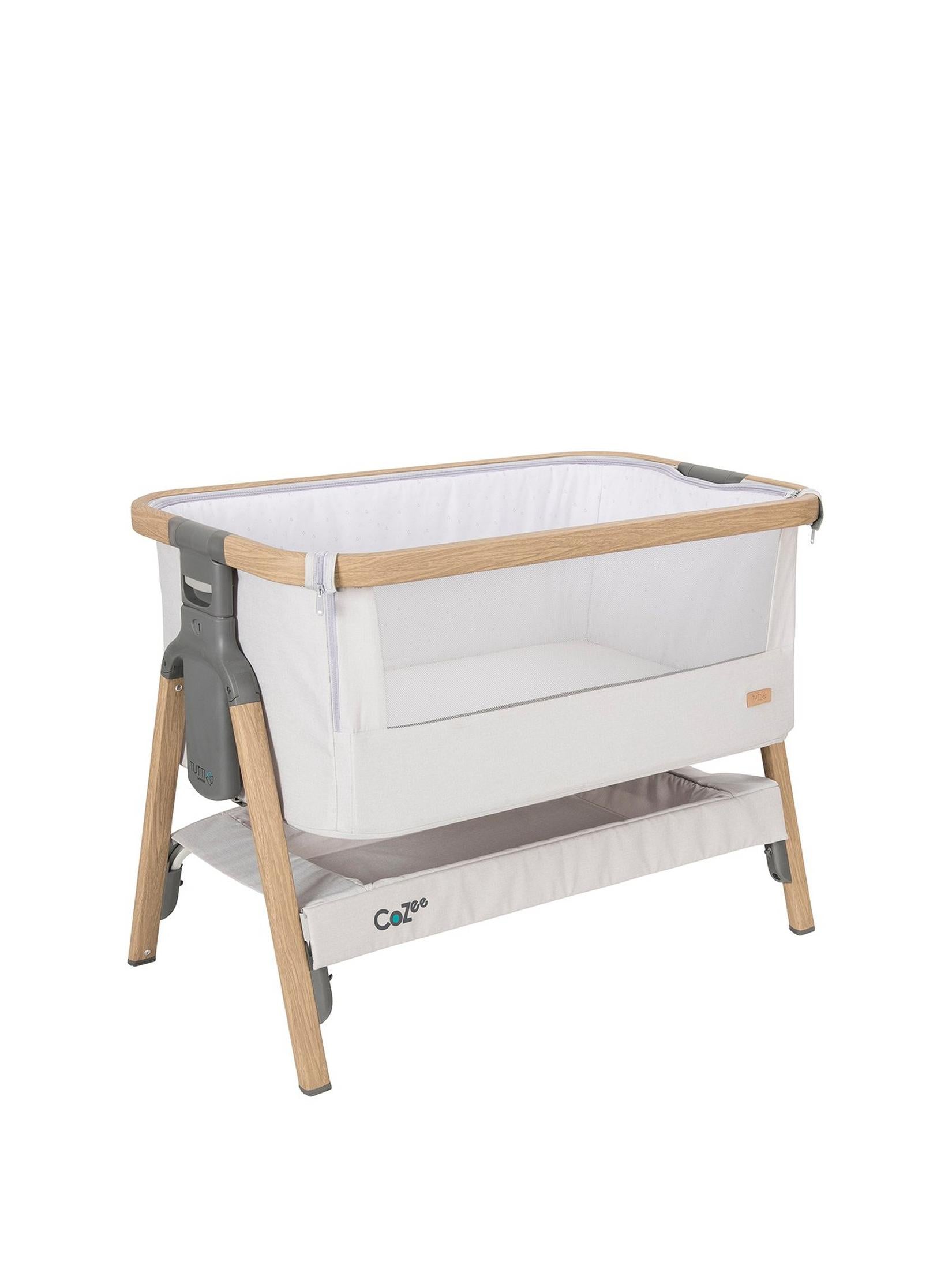 Tutti Bambini CoZee Bedside Crib - Oak & Sterling Silver