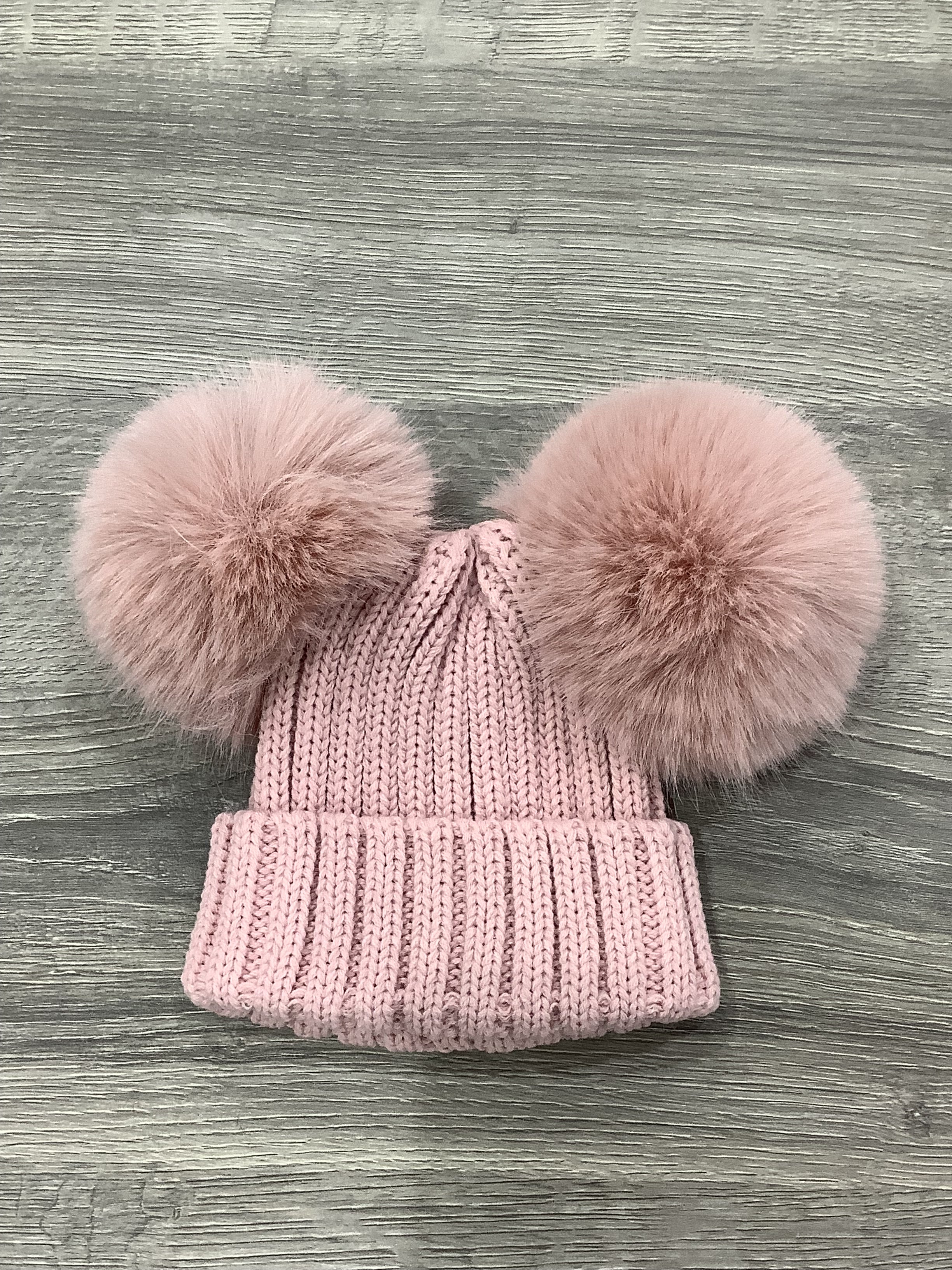 Double pom Faux Fur Hat Rose Gold 2 - 4 Years