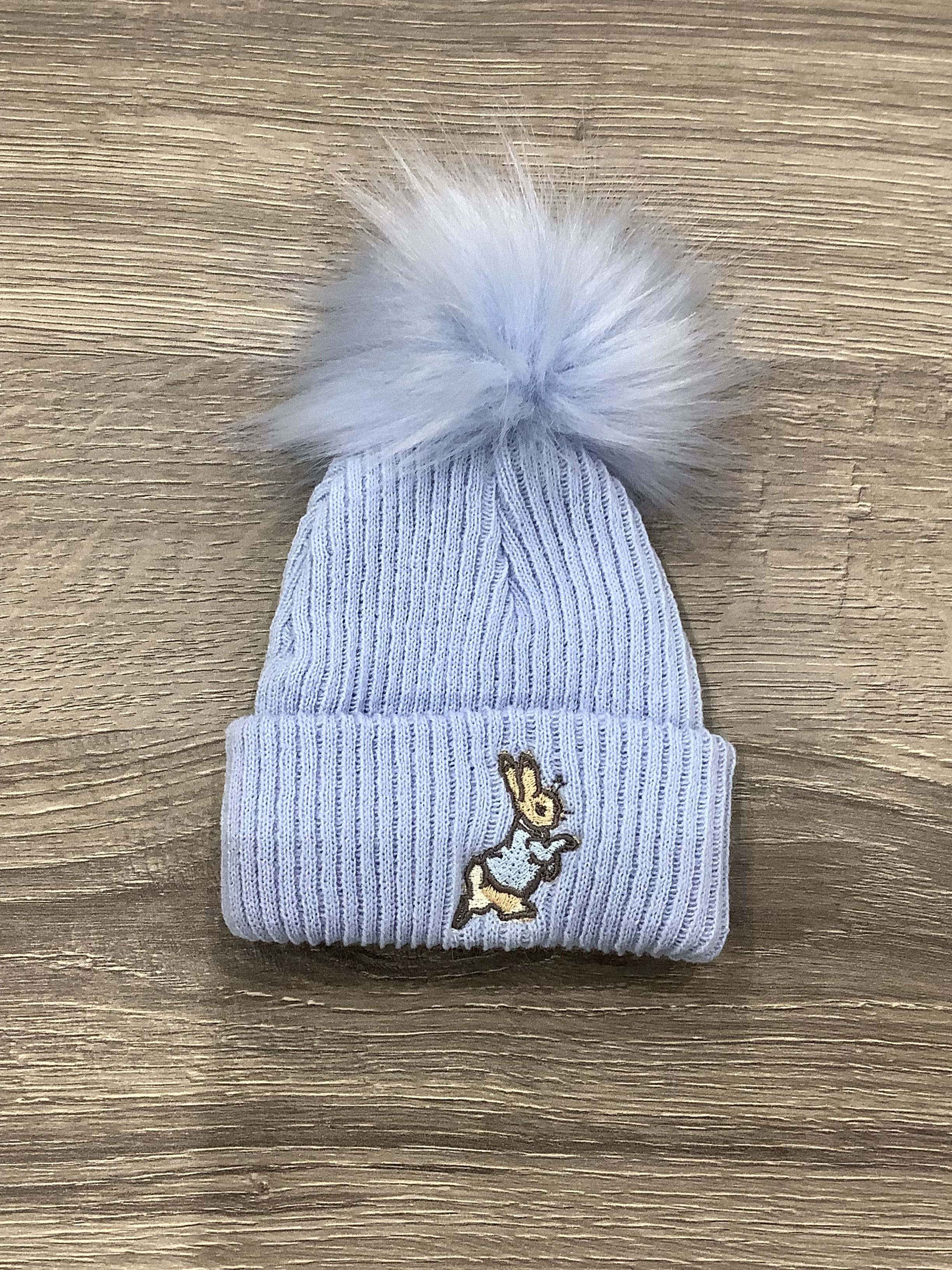 1st Size 1 fur pom pom Blue Peter Rabbit Hat 0-4 Months