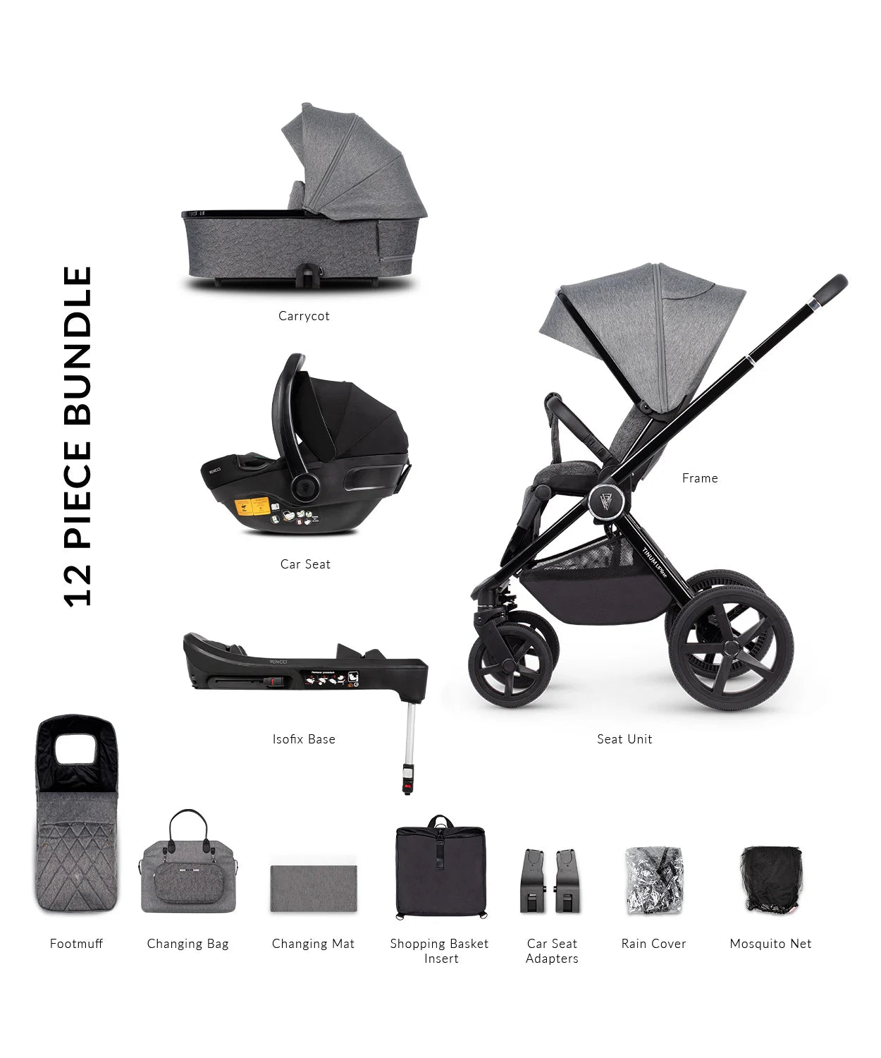 Venicci Tinum Upline - Slate Grey Includes Car Seat & Isofix Base