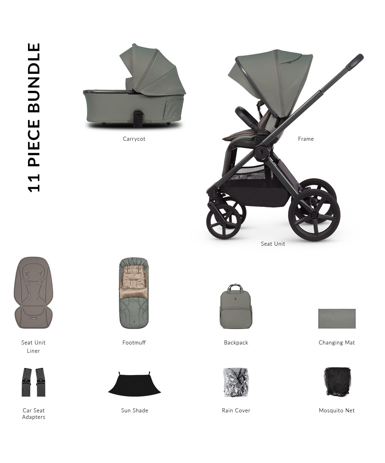 Venicci Upline 3 Aloe Carrycot 2-in-1 Accessory Bundle
