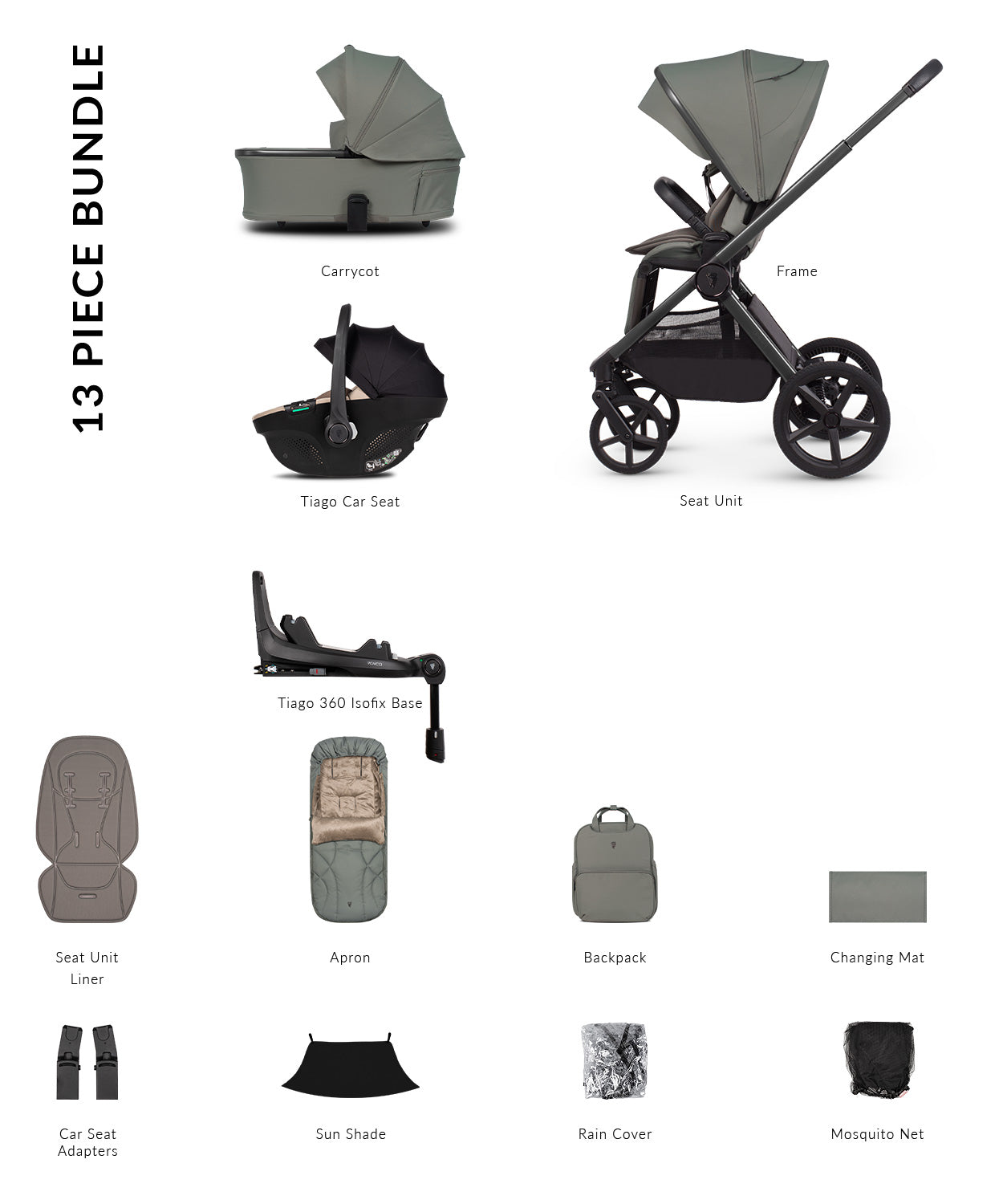 Venicci Upline 3 Aloe + Car Seat & Base 4-in-1 Bundle
