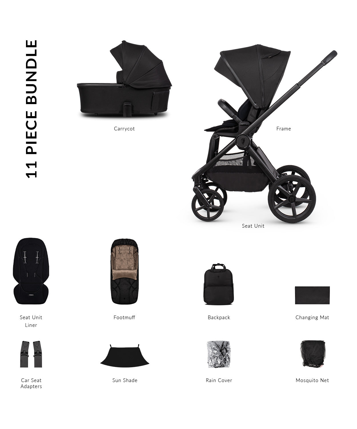 Venicci Upline 3 Onyx Carrycot 2-in-1 Accessory Bundle