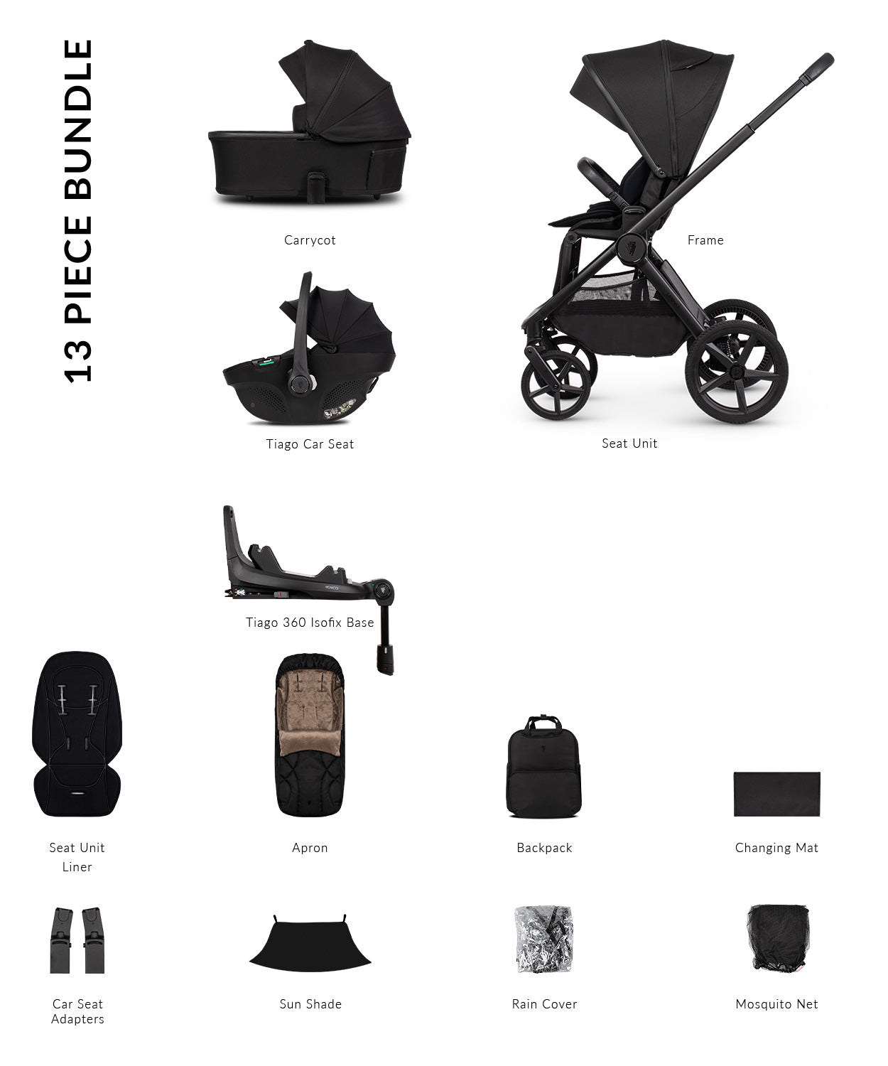 Venicci Upline 3 Onyx + Car Seat & Base 4-in-1 Bundle