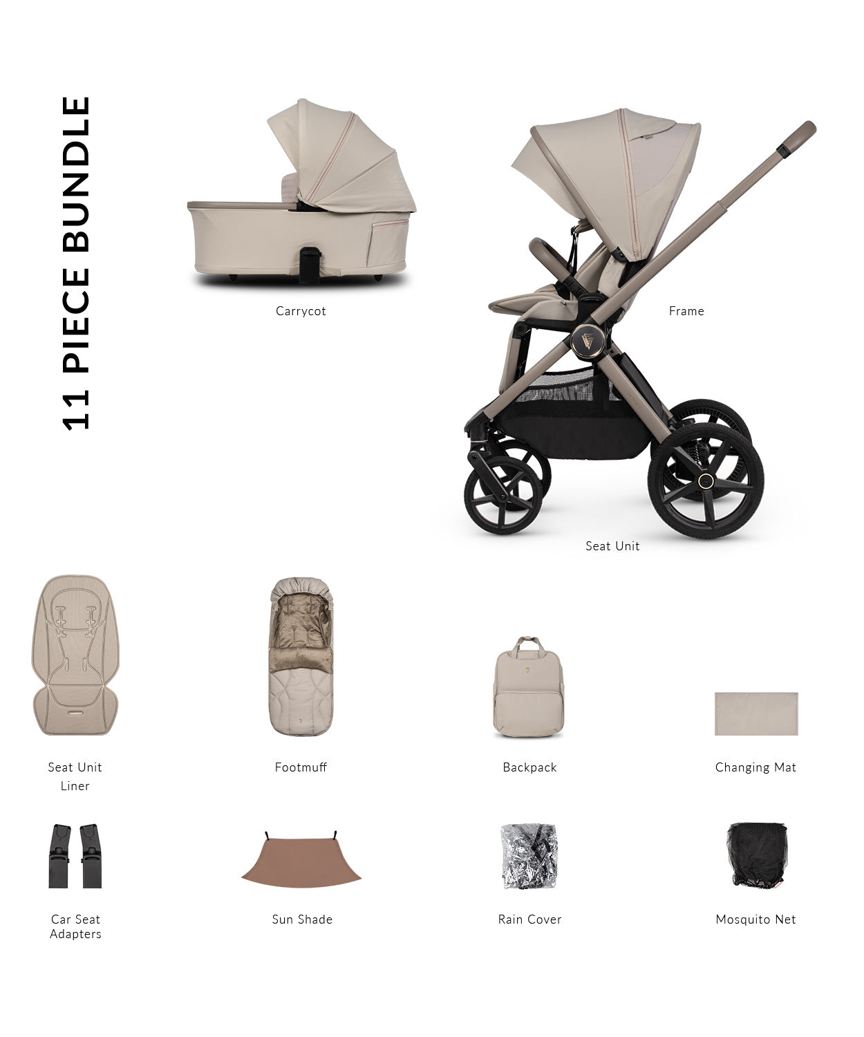 Venicci Upline 3 Pebble Carrycot 2-in-1 Accessory Bundle