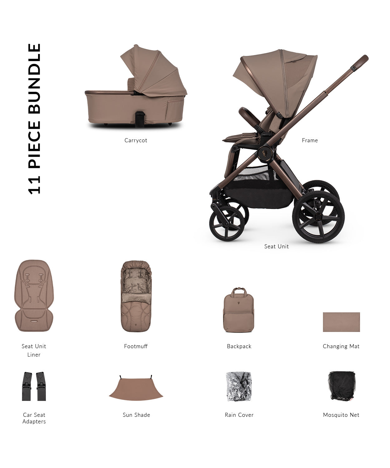 Venicci Upline 3 Sand Carrycot 2-in-1 Accessory Bundle