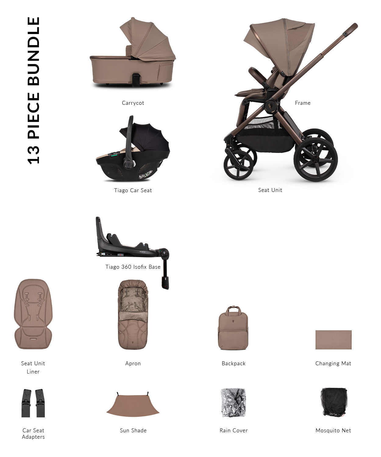 Venicci Upline 3 Sand + Car Seat & Base 4-in-1 Bundle