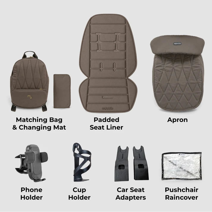 PRE ORDER My Babiie Arc Travel System + Rotating Car Seat + Toddler Seat + Base