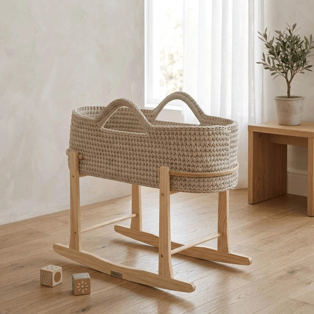 Clair de Lune Crochet Moses Basket With Stand - Champagne