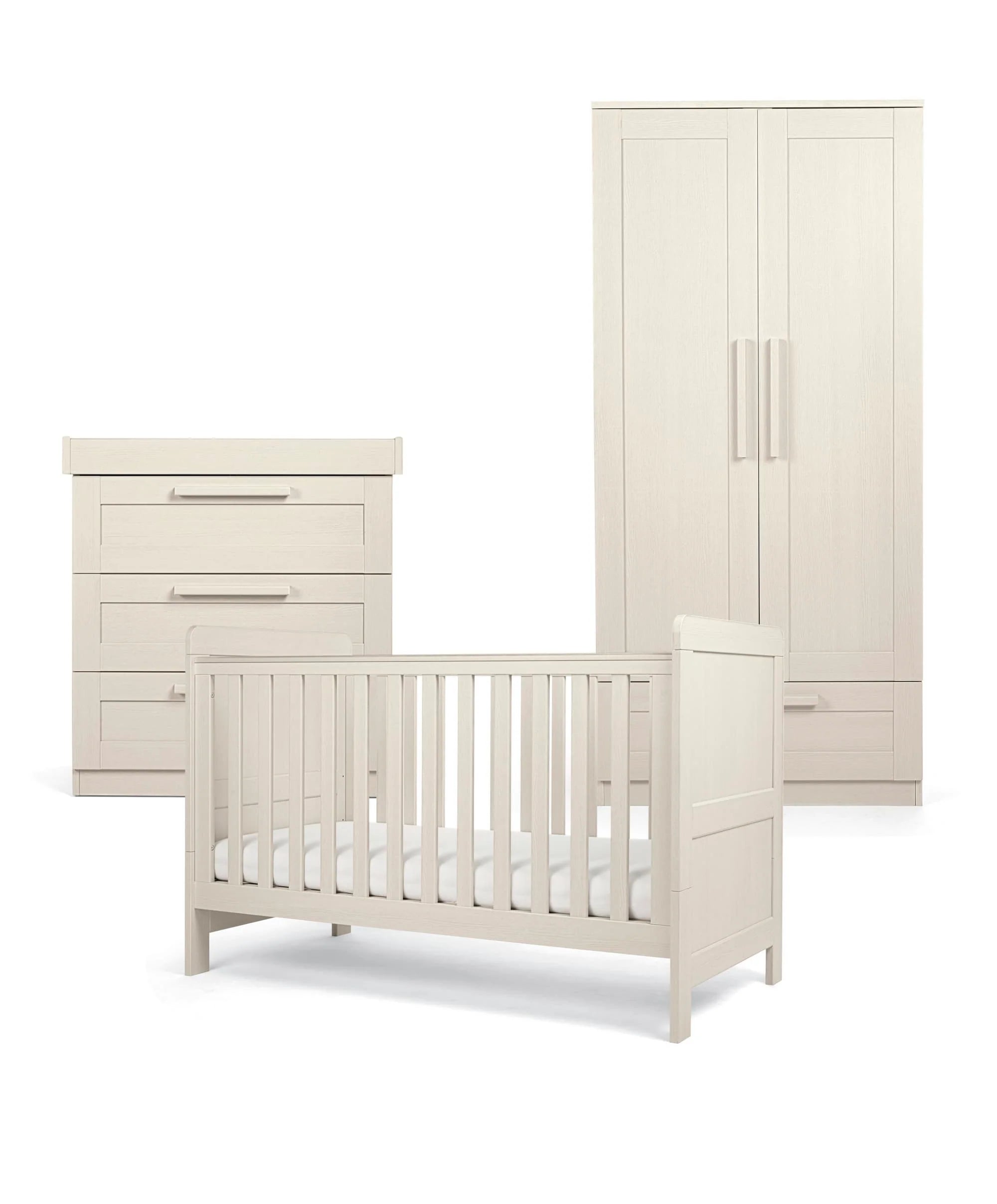 Mamas & Papas Atlas 3 Piece Cotbed Range with Dresser Changer &amp; Wardrobe - Stone Instore Collection