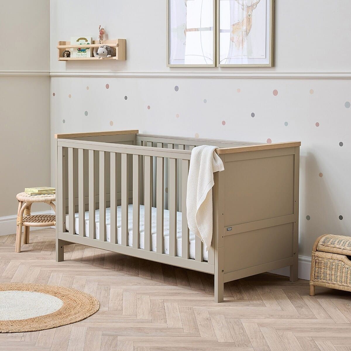 Tutti Bambini Misha Cot Bed - Mushroom/Golden Oak -Instore Collection Only