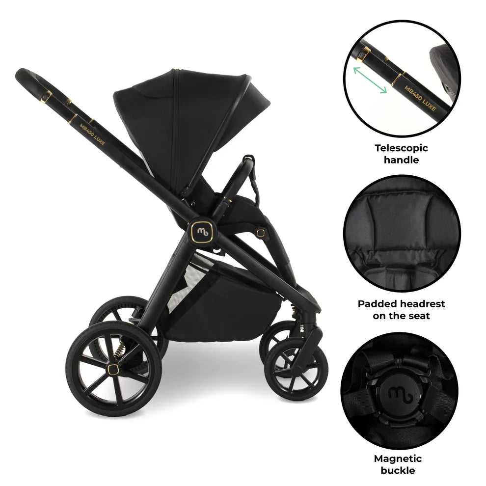 My Babiie 450 LUXE 3-in-1 Travel System with Rotating Car Seat & Toddler Seat + Base - Black