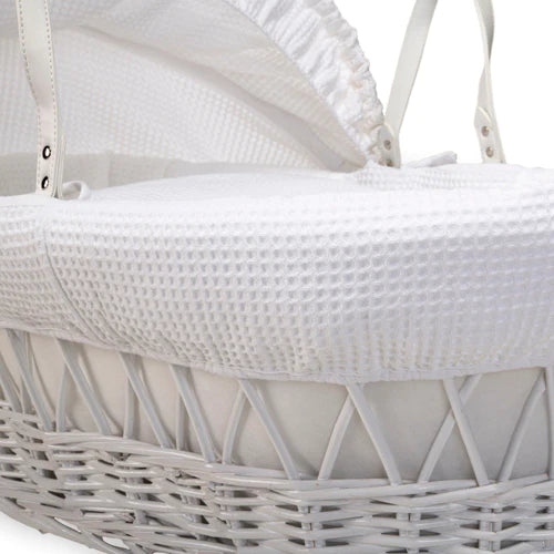Clair de Lune Waffle Wicker Moses Basket White - Click & Collect Only