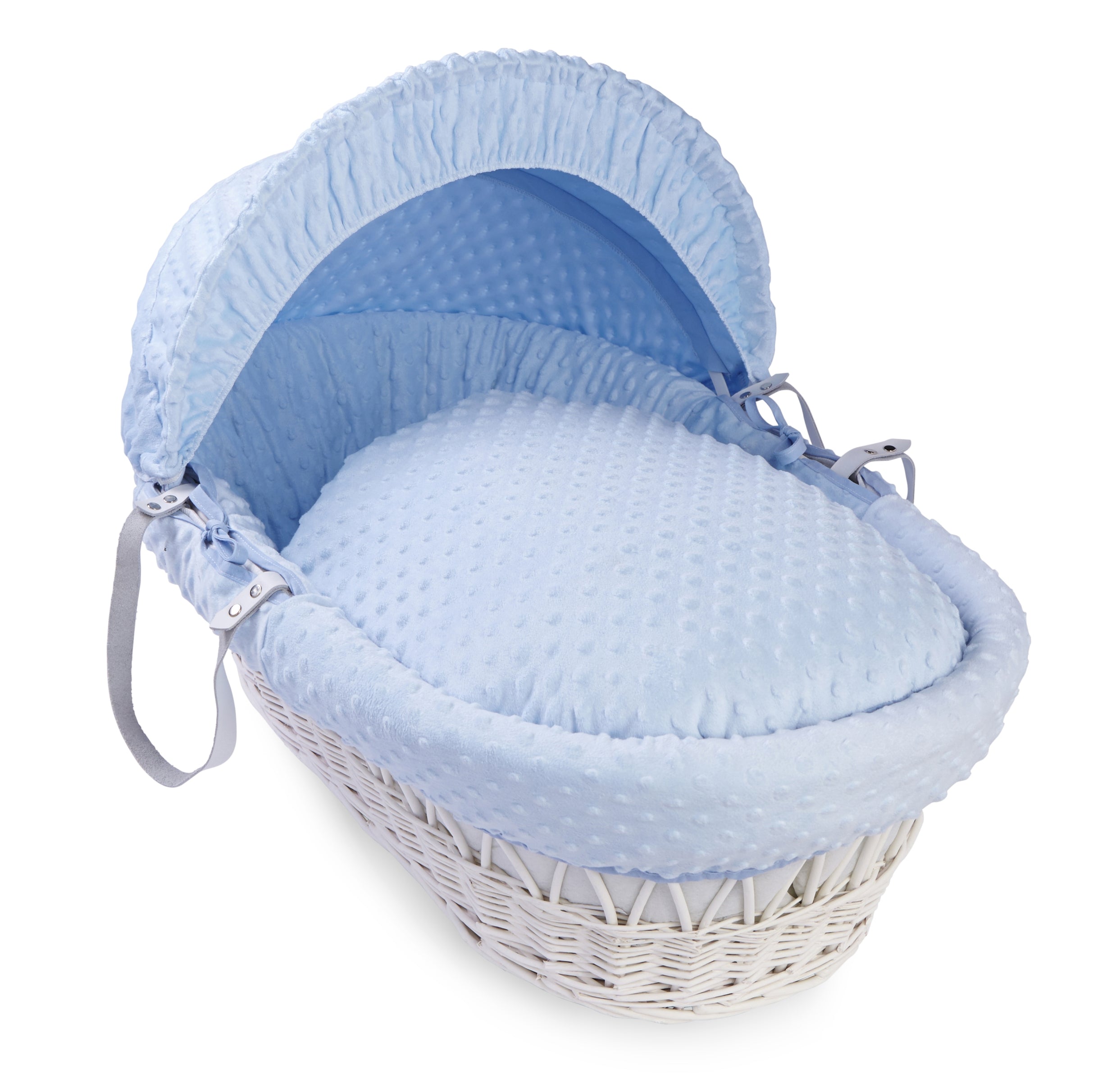 Clair de Lune White wicker Moses Basket Blue dimples - Click & Collect Only