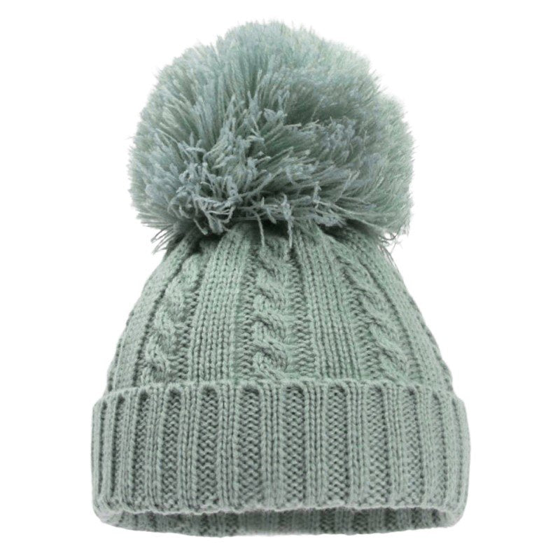 Single Pom Cable Knit Baby Hat Sage