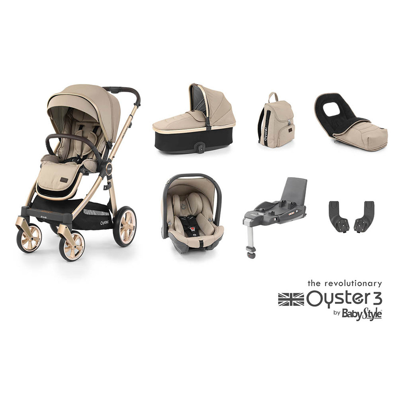 Oyster 3 Bundle including i-size carseat and isofix base – Champagne