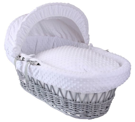 Clair de Lune Grey wicker Moses Basket white dimples - Click & Collect Only