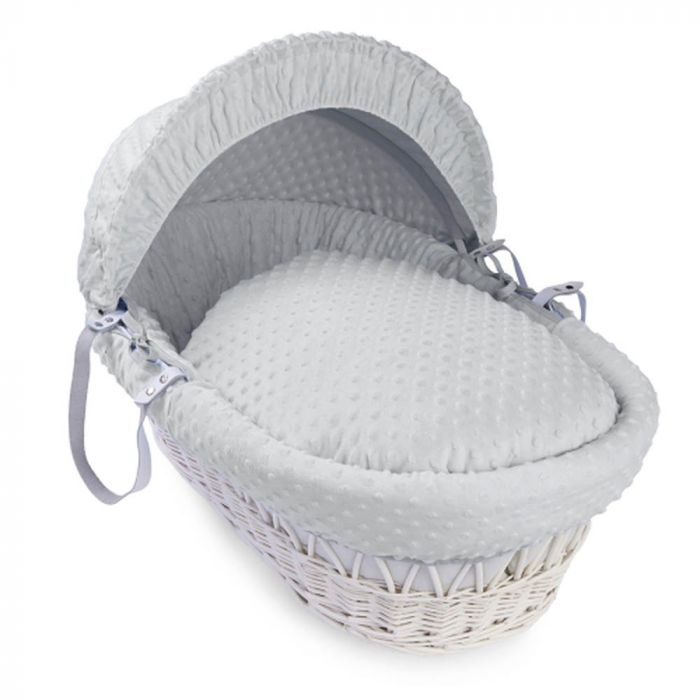 Clair de Lune White wicker Moses Basket Grey dimples - Click & Collect Only