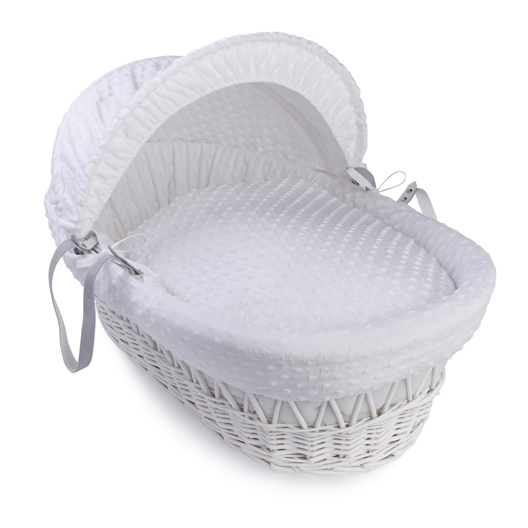 Clair de Lune White wicker Moses Basket White dimples - Click & Collect Only