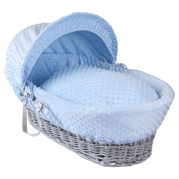 Clair De Lune Grey wicker Moses Basket Blue Dimples - Click & Collect Only