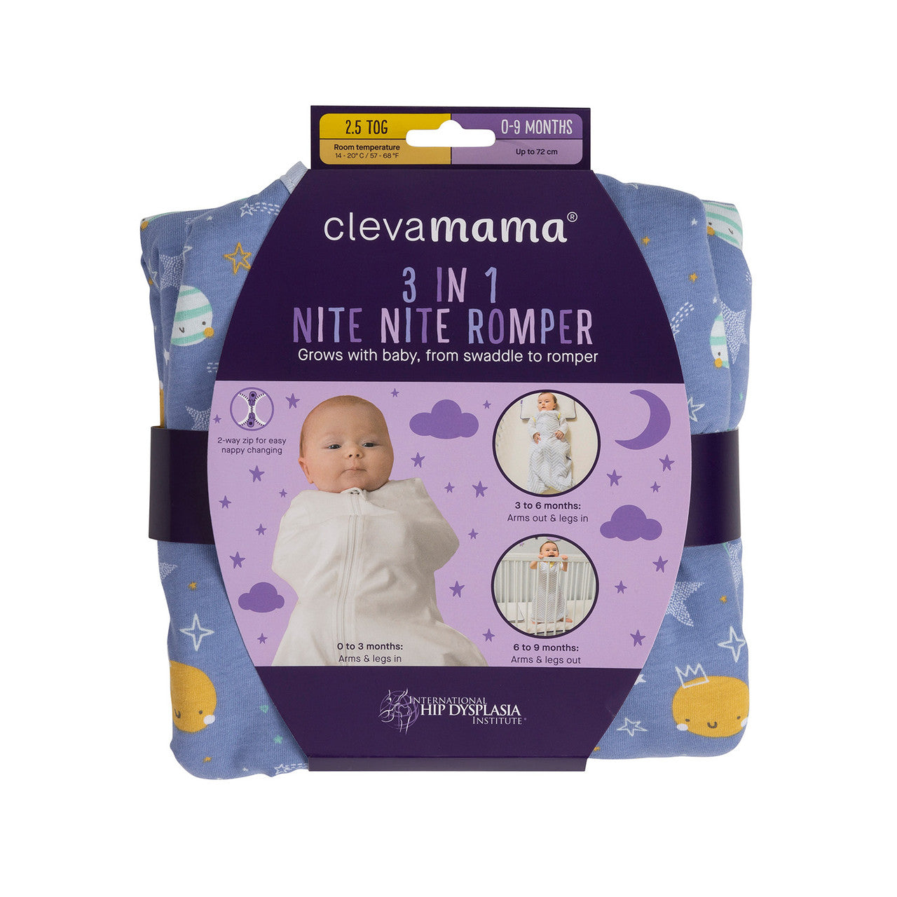 Cleva mama 3 in 1 Nite Nite Romper & Sleeping Bag - 2.5 Tog Blue