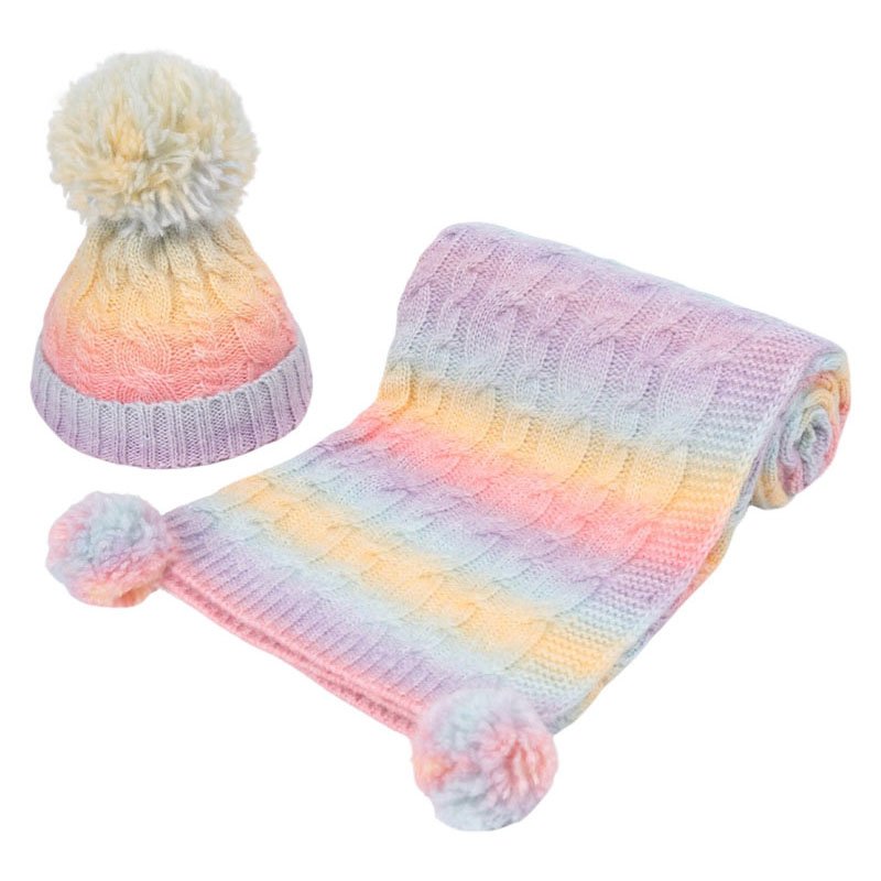 Cable Hat & Wrap set Pink