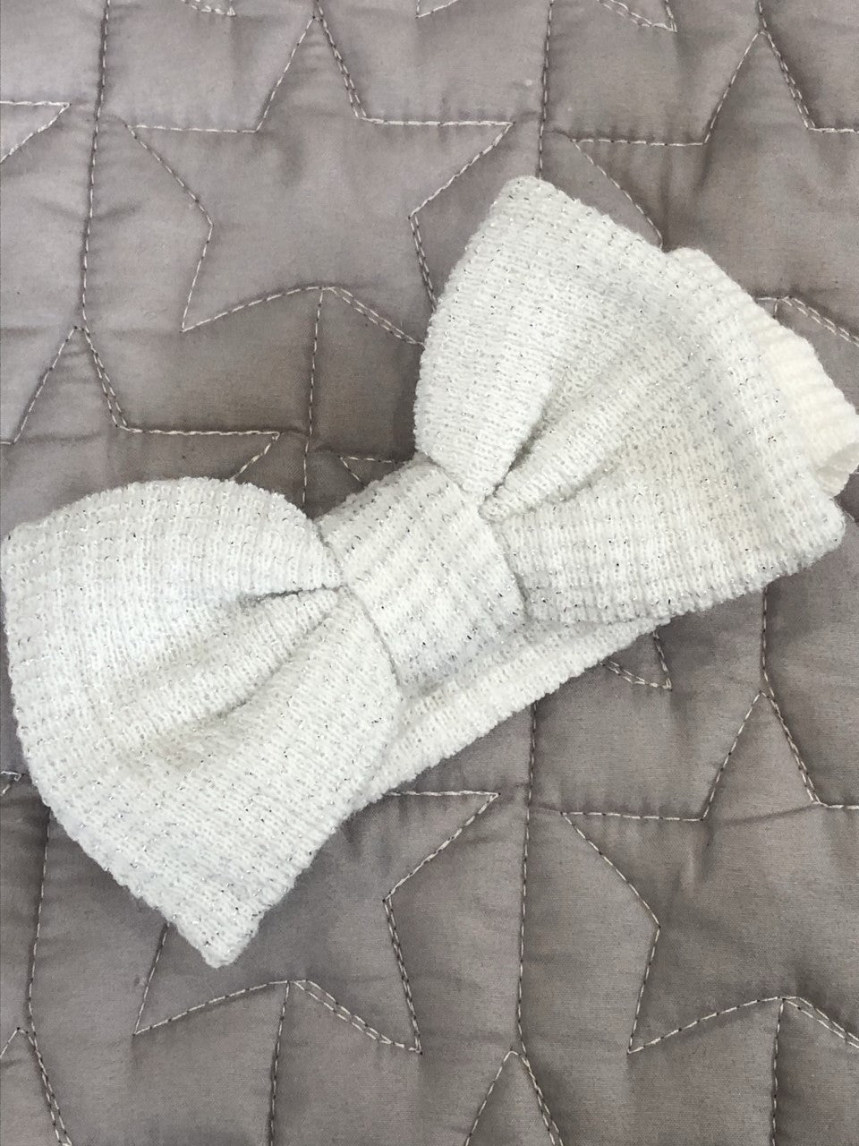 Large Waffle Bow Headband White/Silver Speckle