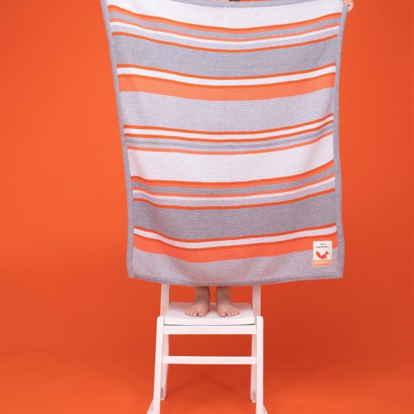 Cosatto Knitted Stripe Blanket – Grey/Orange