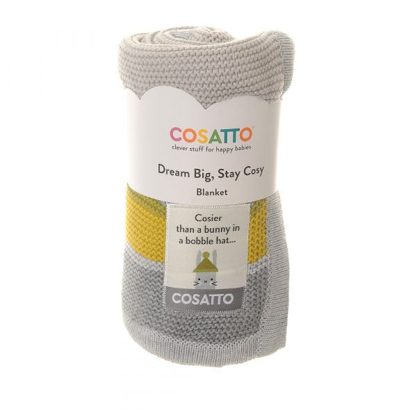 Cosatto Knitted Stripe Blanket – Grey/Yellow