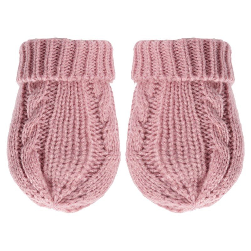 Baby Cable Knit Mittens Dusky Pink