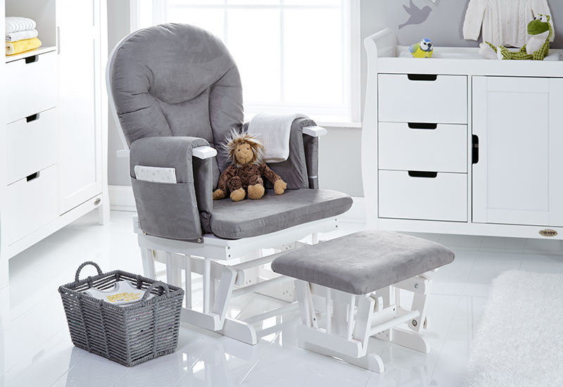 O Baby Reclining Glider  & stool White with Grey fabric -    Click & Collect Only